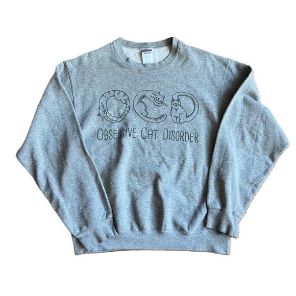 JERZEES Tops - Gray OCD Sweatshirt "Obsessive Cat Disorder" Medium